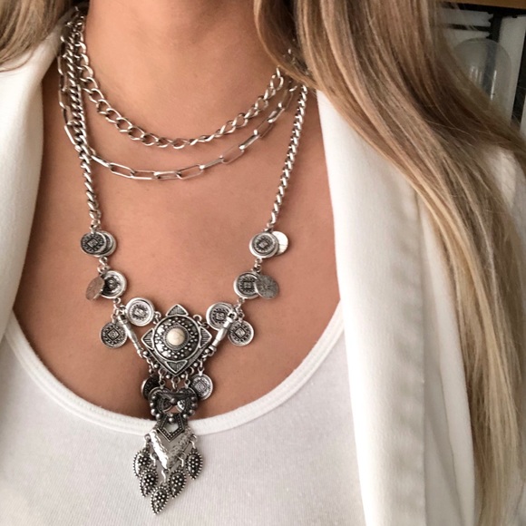 New York & Company silver coin statement necklace - Picture 2 of 3